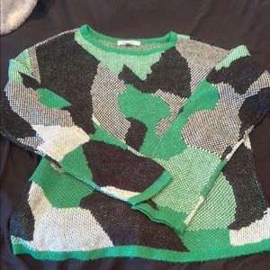 BB Dakota Green and Black Crew Neck Sweater with Camouflage Pattern